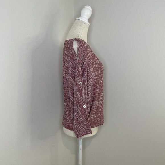 Postmark Anthropologie Malu Top Spacedye Cold Shoulder Knit Top Sweater Maroon S - Picture 2 of 12